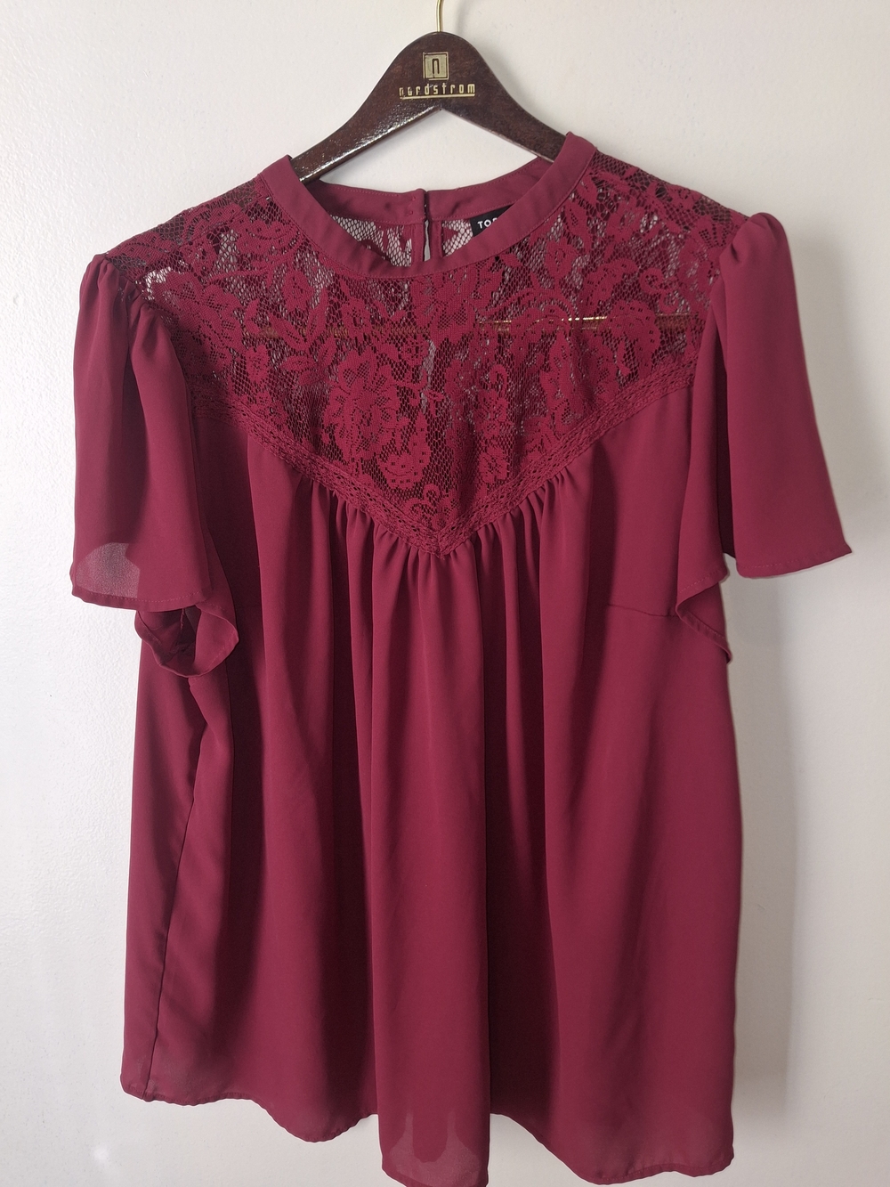 torrid Burgundy Lace Yoke Short Sleeve Blouse